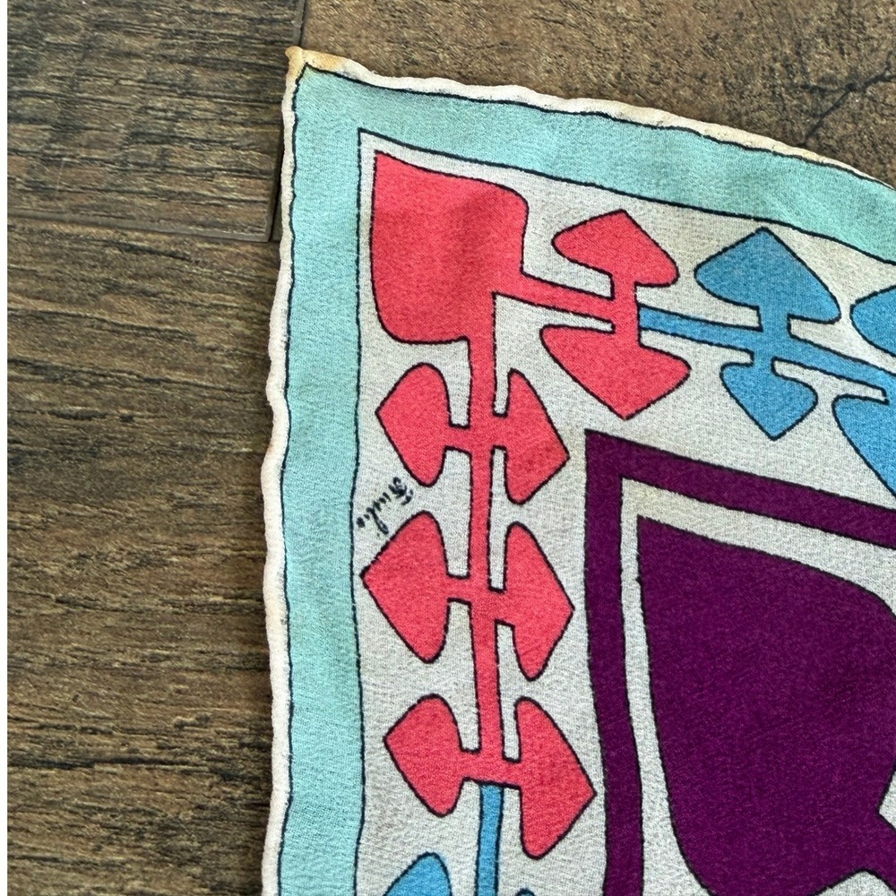 Emilio Pucci Vintage Silk Scarf Psychedelic Butterfly Geometric Purple Blue Pink - Picture 7 of 16